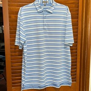 Peter Millar Men's Blue Striped Polo Golf Performance Shirt